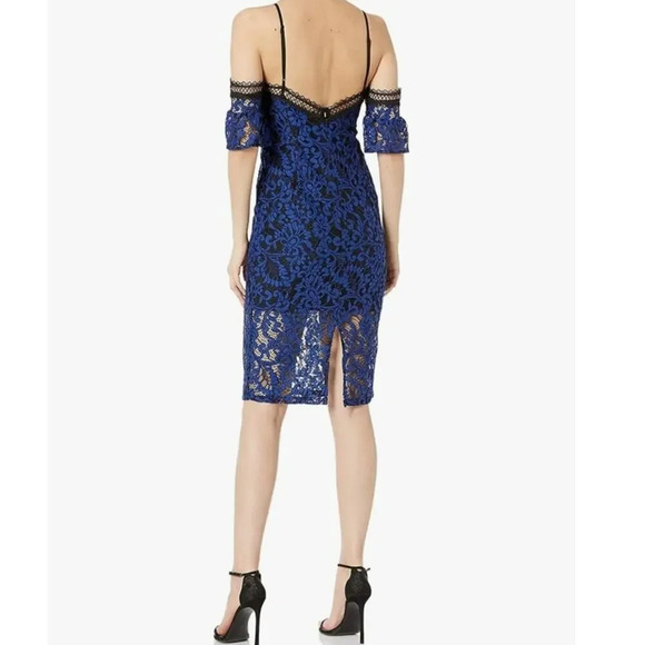 Bardot Women's Taegen Midi Dress Navy Blue Black Size 8 Lace Off Shoulder Lacey - Picture 9 of 9